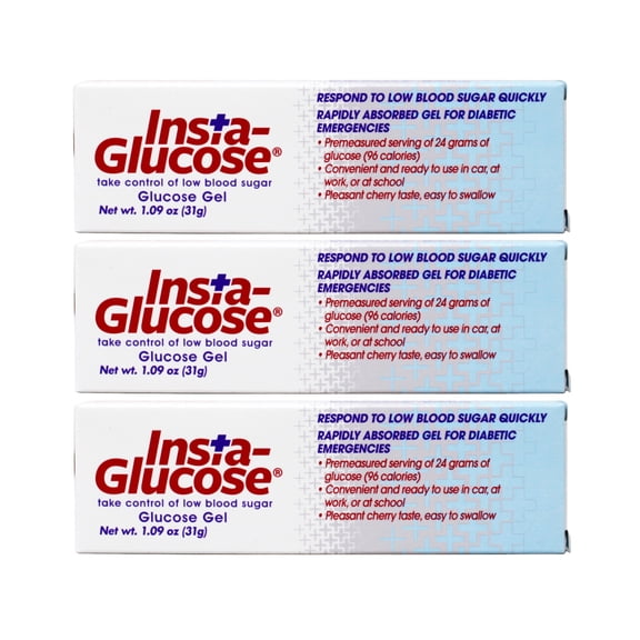 3 Pack - Insta-Glucose Gel, Respond to Low Blood Sugar Quickly Rapidly Absorbed Gel for Diabetic Emergencies, Cherry Flavor, 1.09 Ounce