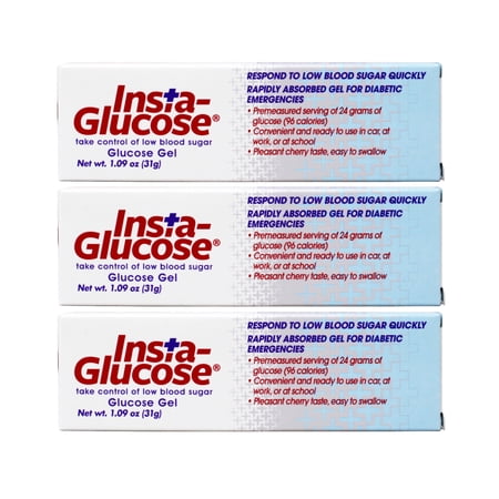 3 Pack - Insta-Glucose Gel, Respond to Low Blood Sugar Quickly Rapidly Absorbed Gel for Diabetic Emergencies, Cherry Flavor, 1.09 Ounce