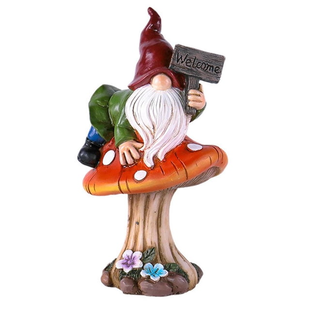 Jardín Sentado En Setas Figura De Gnomo De Césped Para Estatua Al Aire Libre Estatua Pintada A Mano Para Mesa De Césped O Decoración De Elfo Yuarrent HA039909-02