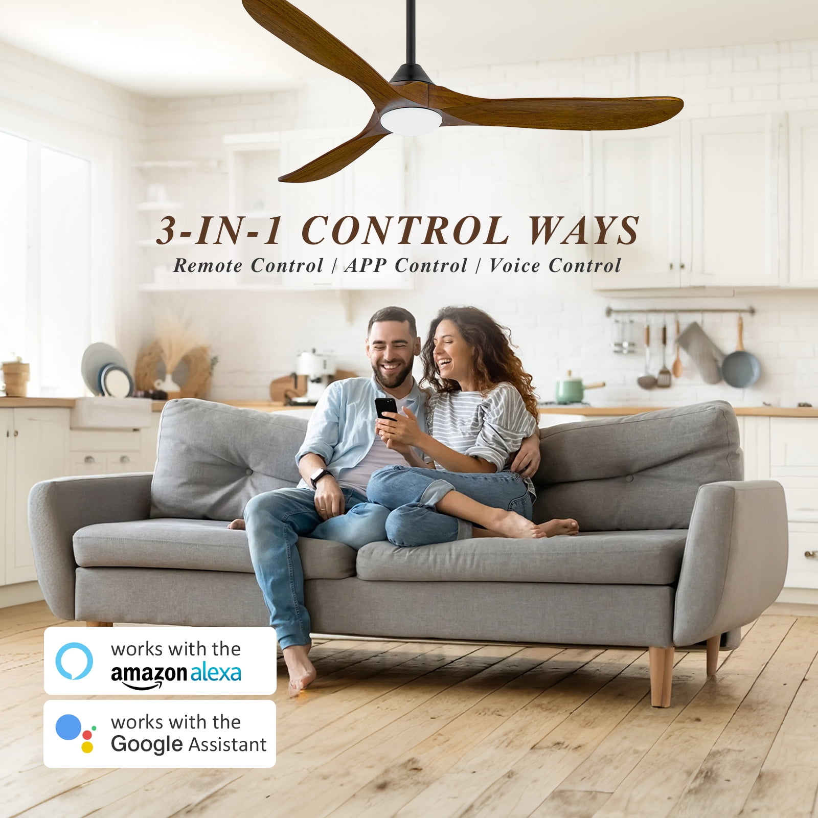 70 inch Farmhouse Wood Ceiling Fan with LED Light and APP Remote Control