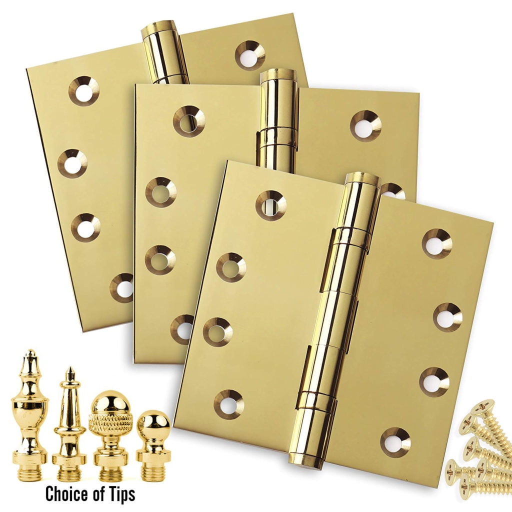 3 Pack 4 x 4 Solid Brass Ball Bearing Hinges Polished Brass (US3