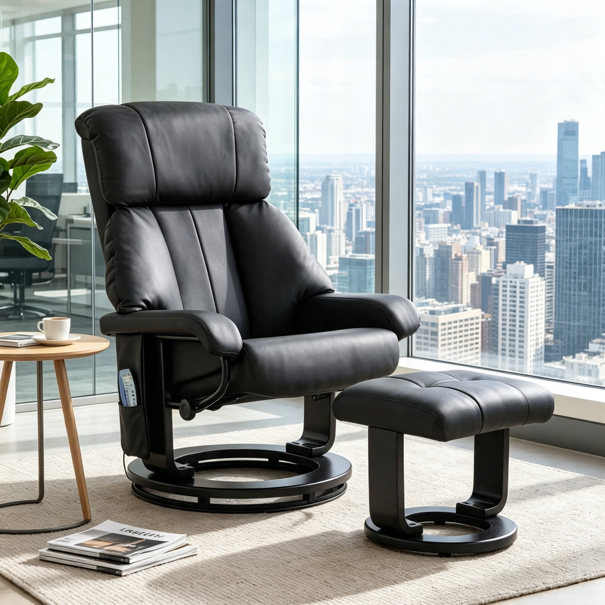 360° Swivel Massage Recliner Chair, 10-Point Vibration Footstool for Living Room, Black