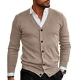 thumbnail image 2 of Zimjoy Mens Cardigan Sweater Casual Button Down V Neck Ribbed Knit Sweater Long Sleeve Open Front Slim Fit Brown Cardigan Lightweight Trench Coat with Pocket, Light Brown L, 2 of 6