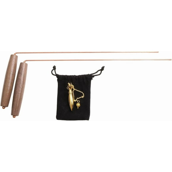 HUGFEGWE 99,99 % Tiges de Scolaire en Cuivre - 2 Pcs Tiges de Scolaire avec Pendule en Laiton Massif et Sac en Velours pour un Rangement Pratique - pour Recherche d'Eau, Or, Minéraux, Perte CA919-108965