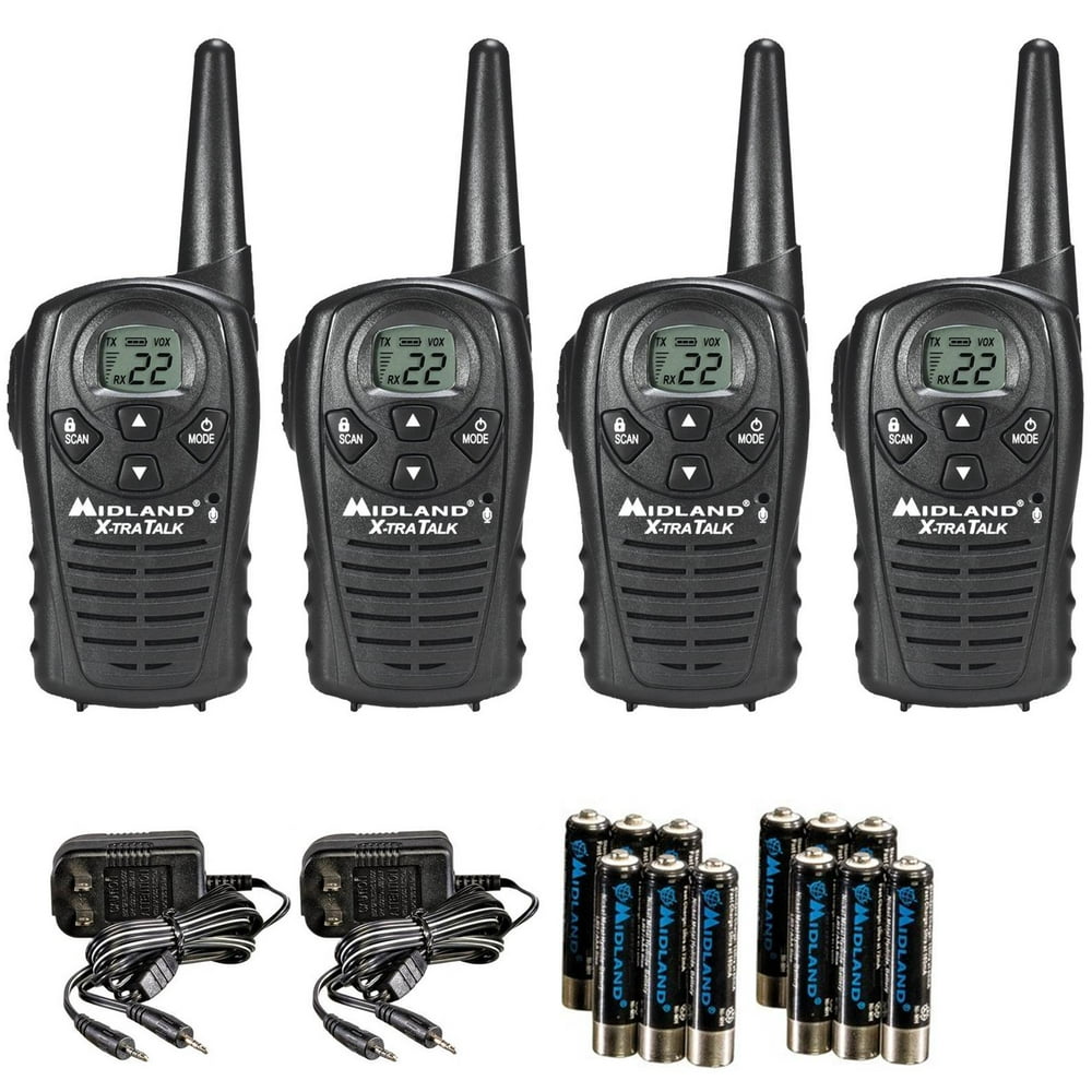 Midland Two Way Radios 4 PACK GMRS FRS Rechargeable Walkie Talkie 18