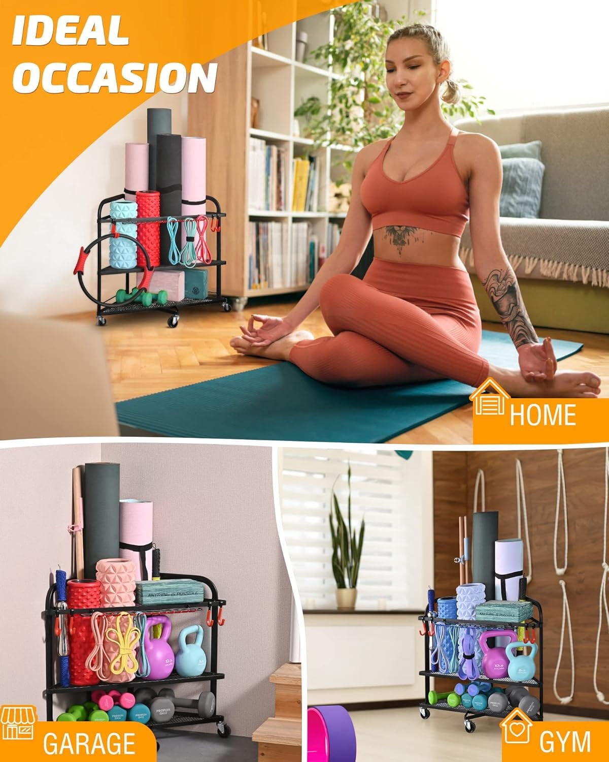 Weight Rack for Dumbbells,  Gym Storage for Dumbbells Yoga Mat Kettlebells, Yoga Mat Storage Rack for Garage,  Gym