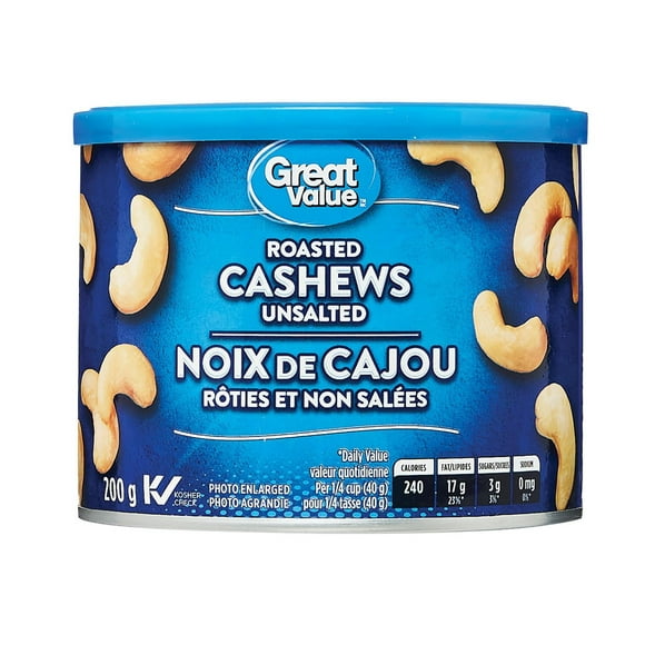 Great Value Roasted Cashews Unsalted, 200 g