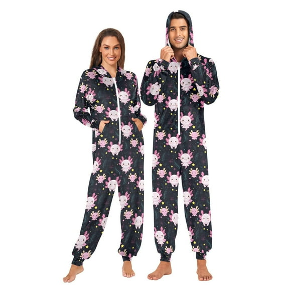 joogoo Cartoon Axolotl Stars Unisex Adults Onesies Pajamas Jumpsuits L