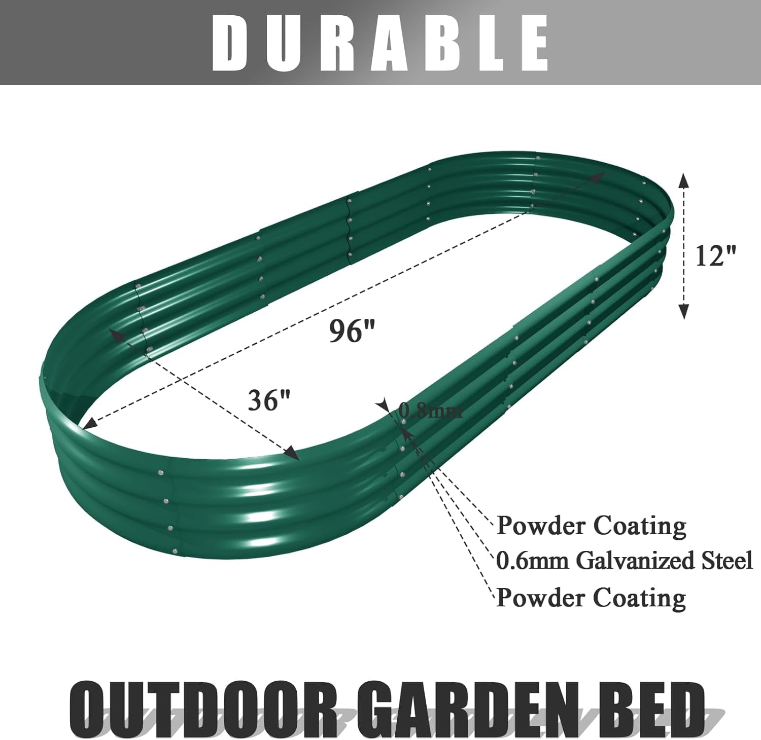Tramull 2 Pack 8x3x1FT Galvanized Raised Garden Bed Large Metal Planter Box Kit Elevated Raised Garden Planters for Outdoor Plants, Green