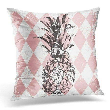 Pineapple Home Decor USART Green Sketch Hand Drawn Pineapple on Rhombus Orange Plant Throw Pillow Case Pillow Cover Sofa Home Decor 16x16 Inches ()