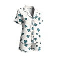thumbnail image 5 of Bxsruta Women's 2 Piece Short Sleeve Button Front Pajama Set Collared Top Elastic Waist Shorts Soft Breathable Loose Fit Stretchy Lightweight Fabric Casual Loungewear Sleepwear, 5 of 7