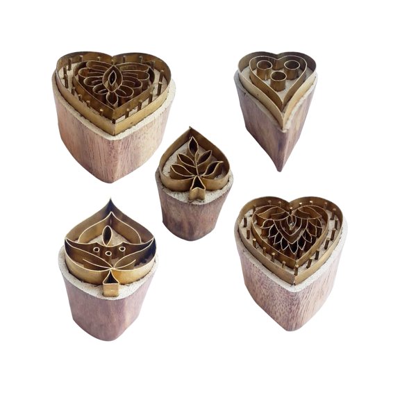 Royal Kraft Floral Brass Wooden Printing Stamps (Set of 5) - DIY Fabric, Clay, Pottery Blocks BHtag0047
