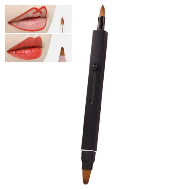 Retractable Double-ended Lipstick Brush Aluminum Tube Portable Nylon Lip Brush With Lip Cap
