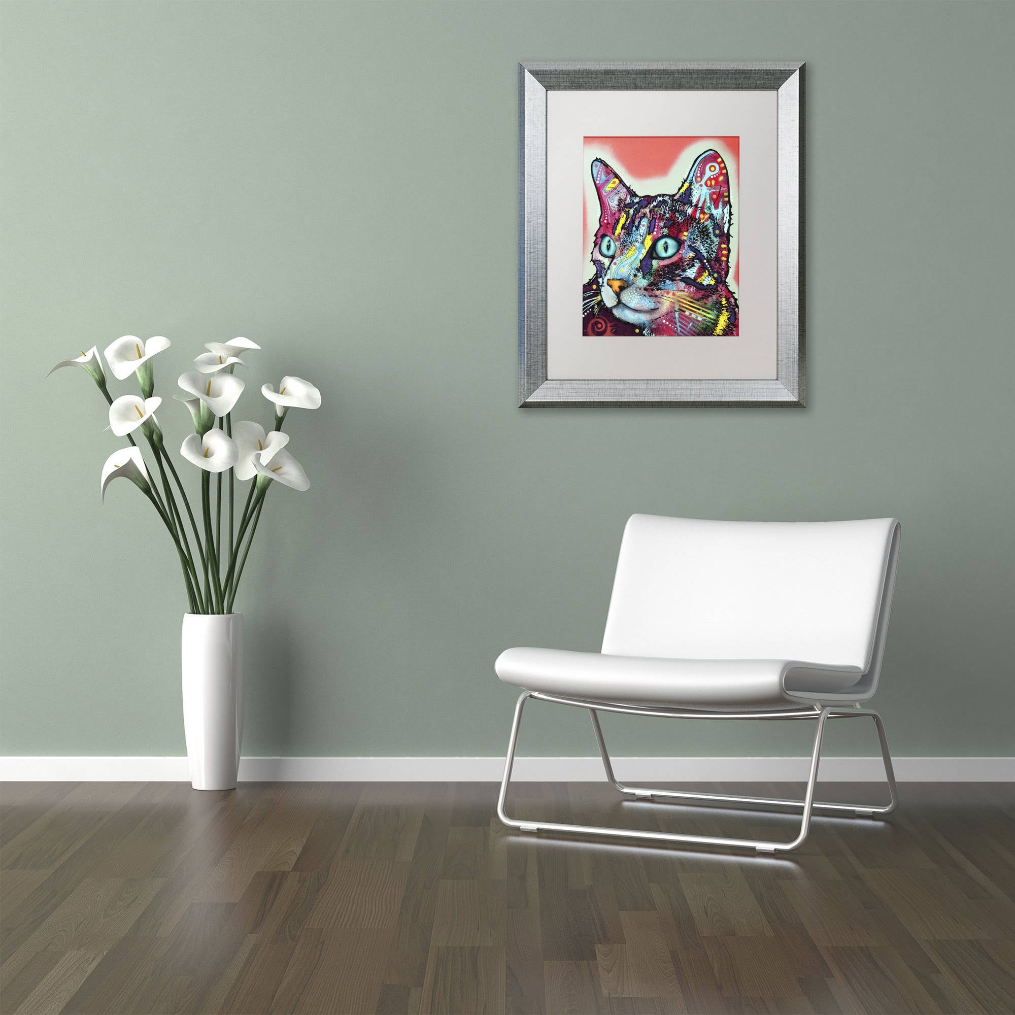 Trademark Fine Art "Curious Cat" Canvas Art by Dean Russo, White Matte, Silver Frame