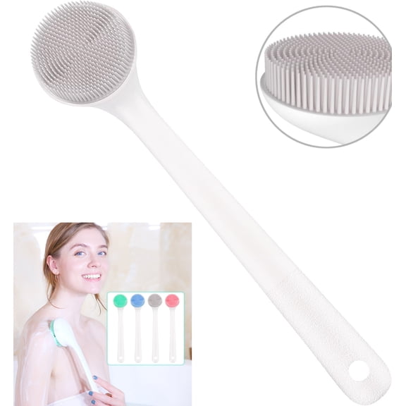 GIXUSIL Silicone Back Scrubber for Shower, Gray Back Washer Brush Long Handle with Soft Bristles, Bath Body Shower Exfoliator Brush for Men and Women, BPA Free, Non-Slip