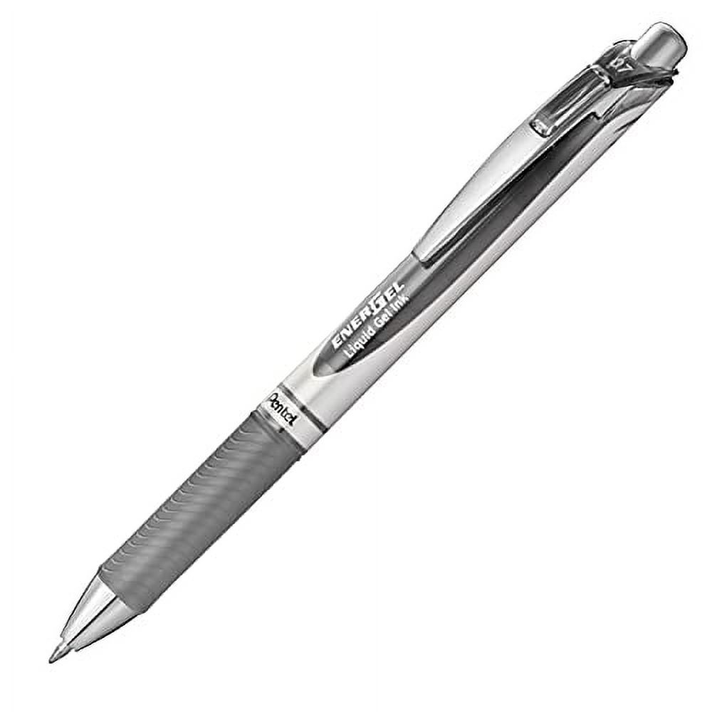 Pentel EnerGel RTX Retractable Liquid Gel Ink Pen, (0.7mm) Medium line, Gray Ink, Box of 12 Pens (BL77-N)