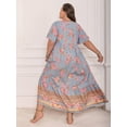 thumbnail image 2 of Dusty Blue Bohemian Plus Size Floral V-Neck Loose Maxi Dress For Summer Beach Holiday Party, 2 of 8