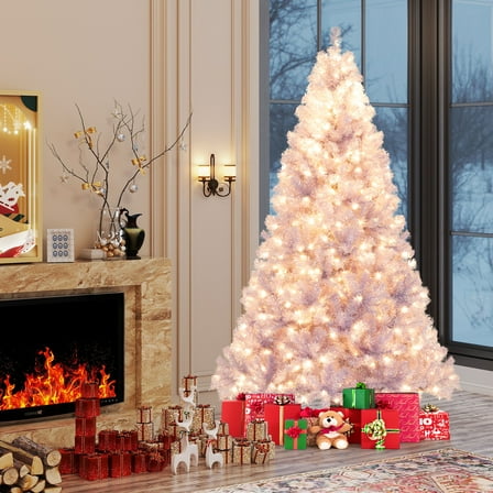 Gymax 7.5 FT Artificial Tinsel Christmas Tree w/ 550 Lights 8 Modes 1300 Branch Tips