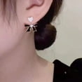 thumbnail image 3 of Gold Rhinestone Bow Dangle Earring for Women Black White Crystal Rhinestone Heart Bowknot Earings Wreath Flower Peal Bowknot Stud Earring Trendy Christmas Jewelry Gifts, 3 of 14