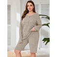 thumbnail image 3 of SHOWMALL Women Plus Outfit Sets 2 Piece Matching Loungewear Camel 2X Ribbed Knit Sets T-shirt Biker Shorts Sweatsuits Plus Size Pajamas, Lightweight for Spring / Summer / Fall / Winter, 3 of 8