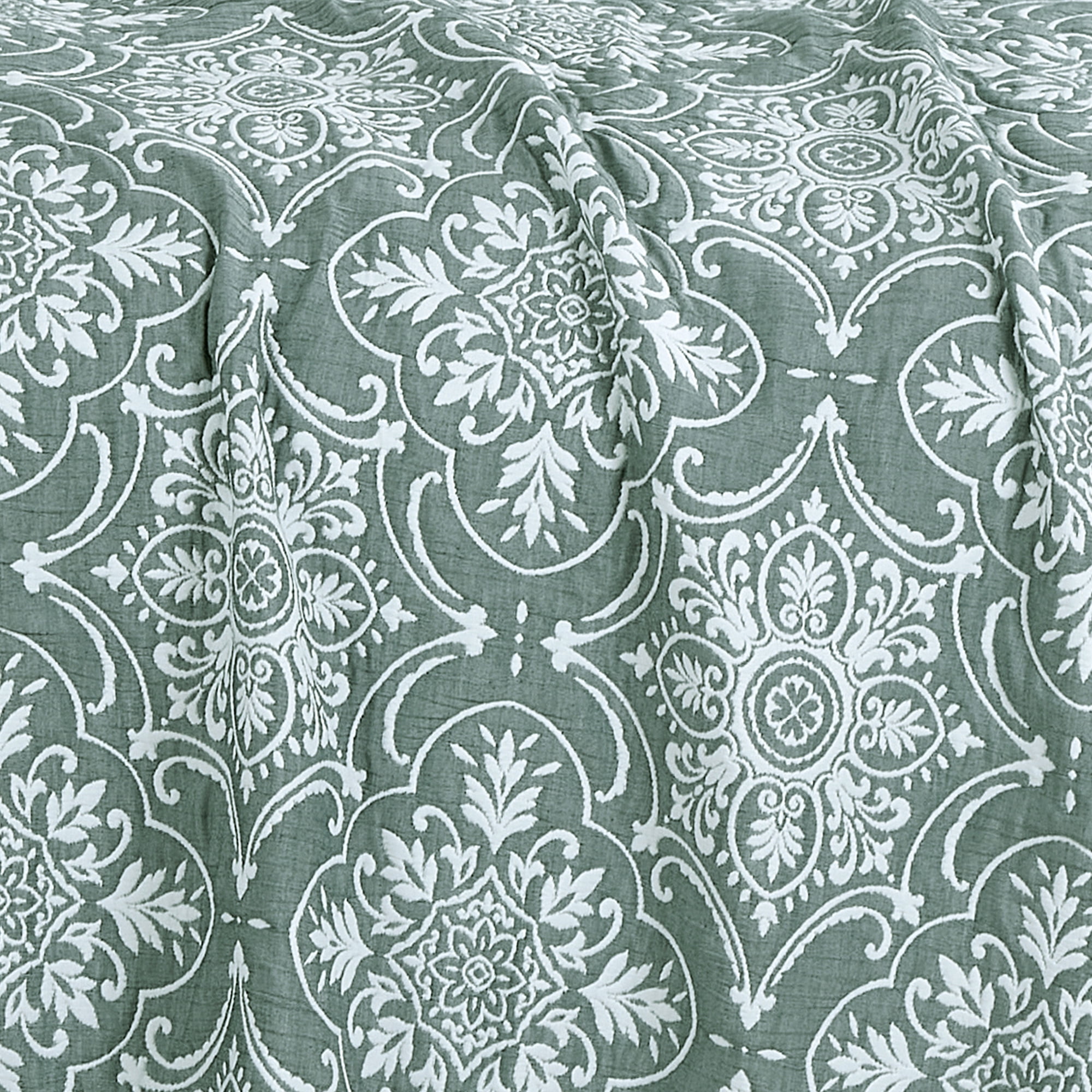 Teal & White Medallion Pattern 3-Piece Reversible Cotton Matelasse Bedspread Set，Queen