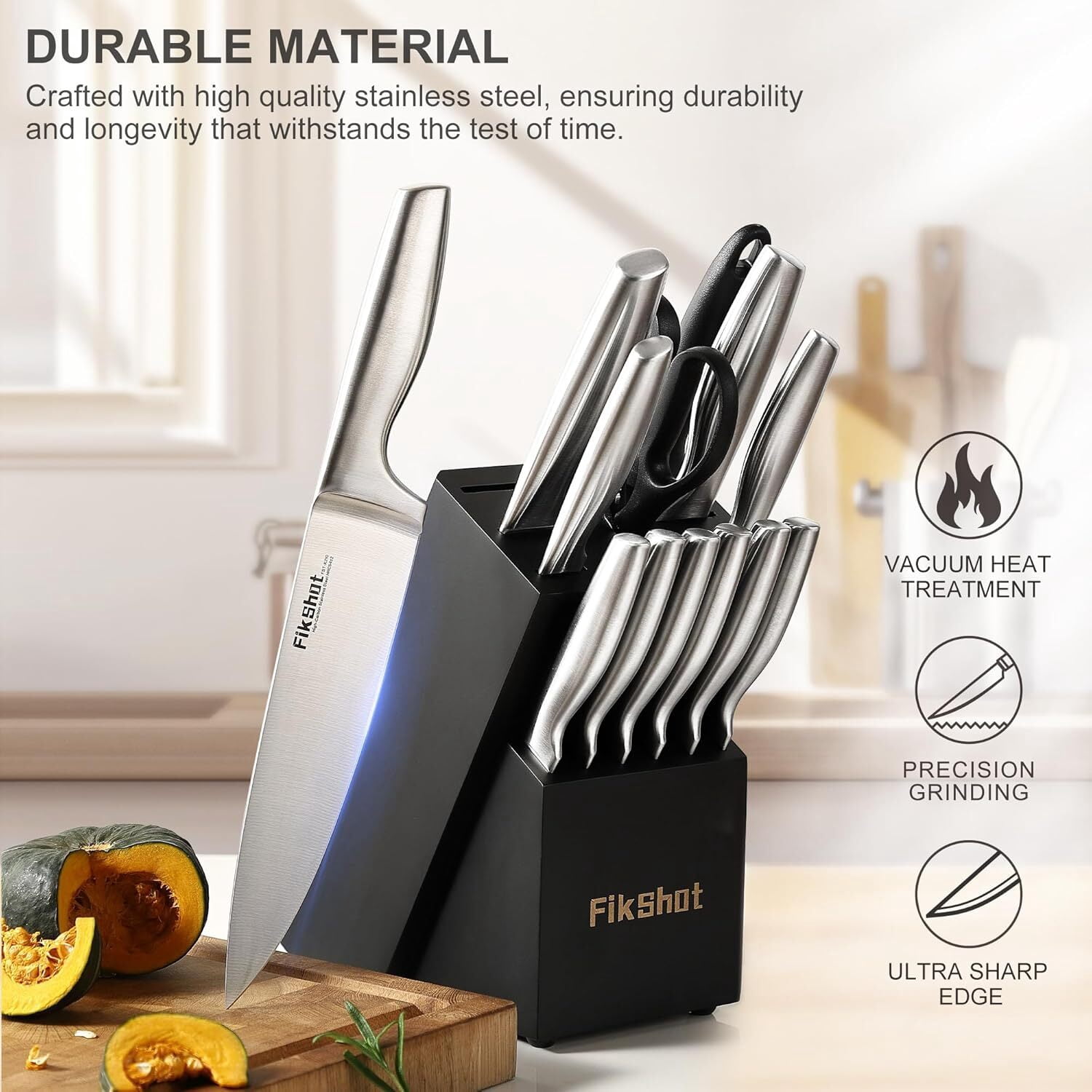 Kitchen Knife Set with Block and Sharpener, 14Pcs High Carbon Stainless Steel Professional Chef Knife Set, Rust-Resistant Knives with Ergonomic Handle for Cooking & Gifting