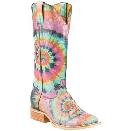 

Tin Haul Womens Groovy Tie-Dye Square Toe Boots Mid Calf Low Heel 1-2