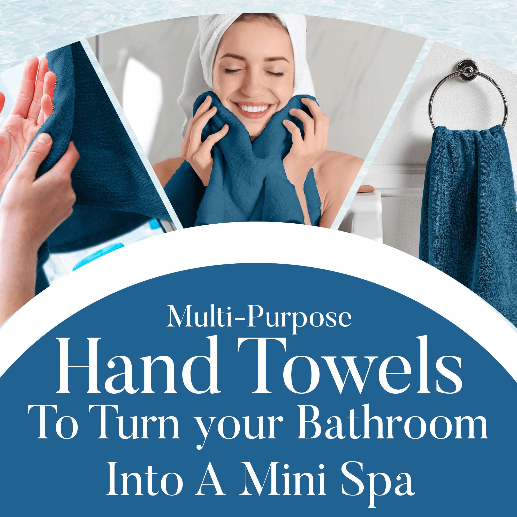 Dan River Hand Towel pack of 6 Quick Dry And Absorbent Cotton Towels for Bathroom - Blue 16x28in