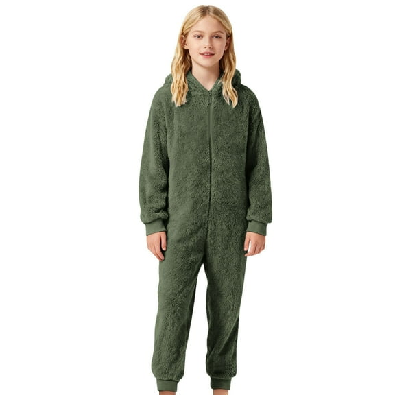 WOYY Onesies for Boys Girls Hooded Jumpsuit Winter Warm Romper One-Piece, Sizes 9-10