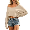 thumbnail image 3 of Auralook Womens Off the Shoulder Cropped Tops Long Sleeve Loose Fit Fall Basic Tee Casual Everyday Sports Pullover Shirts, 3 of 9