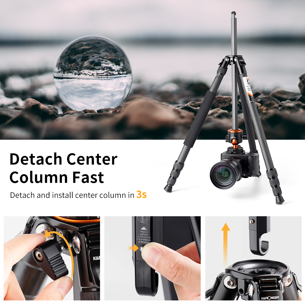K&F CONCEPT 70"/1.7m Carbon Fiber Porfessional Lightweight Camera Tripod for DSLR Camera//Phone, Travel Tripod for Camcorder,15kg/33.07lbs Load,360 Degrees Ball Head
