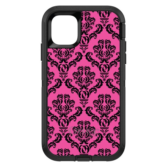 DistinctInk OtterBox Defender Custom Case for Apple iPhone 15 (6.1" Screen) - Floral Damask Pattern - Slim Profile Design