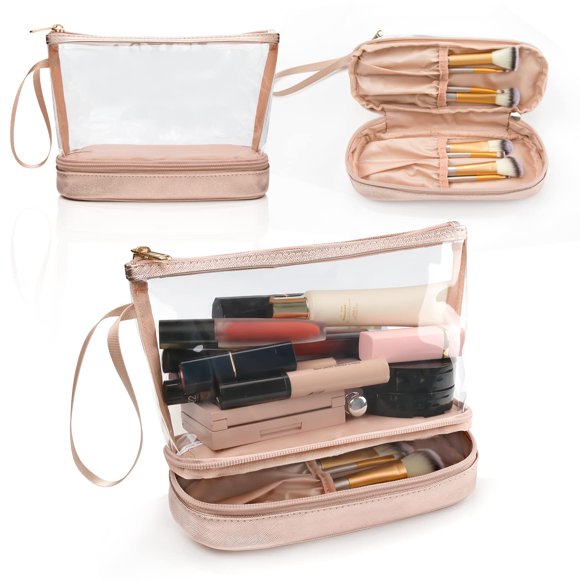 Bolsa de maquillaje Ethereal Clear Rose Gold para mujer y viajes