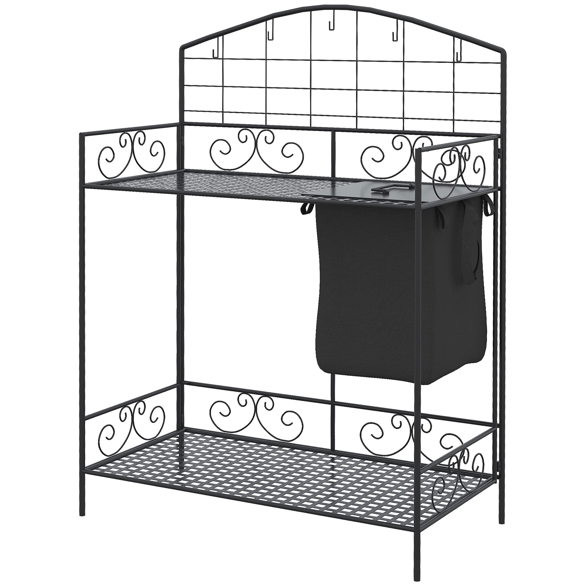 MAYEERTY Folding Metal Potting Bench, Outdoor Garden Workstation with Build-In Covered Soil Bag for Patio, Backyard, Gardening