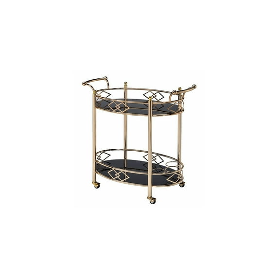 Gold Serving Cart with Glass Shelves - Metal Bar Cart, Drink Cart, Kitchen Utility Cart