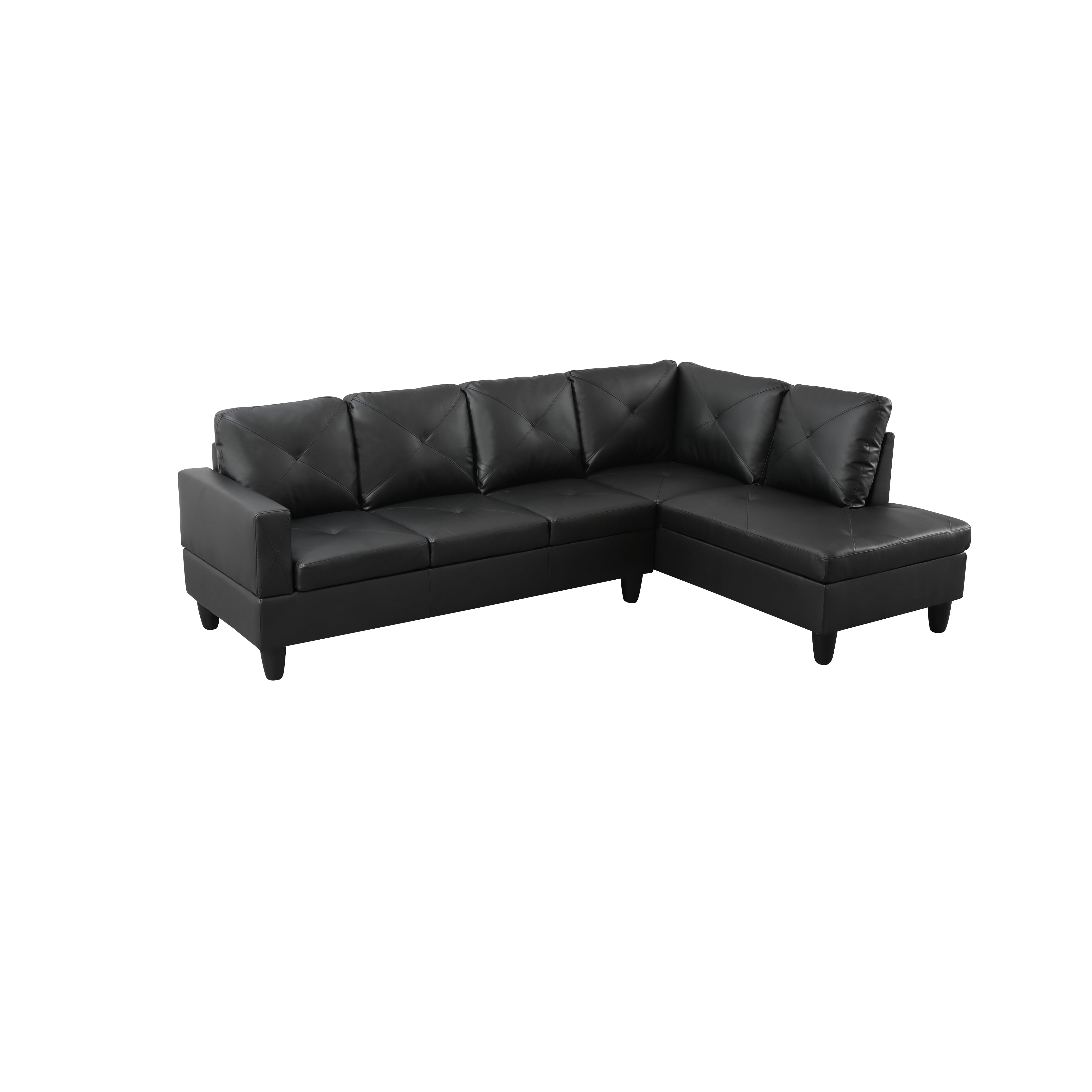 MAYEERTY 97" Faux Leather Sectional Couches, 2-Piece Modular Sofa Set with Reversible Chaise without Ottoman, Black (Right)