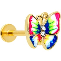 Body Candy Womens 16G PVD Steel Clear Bright Butterfly Labret Monroe Lip Tragus Cartilage Stud 5/16"