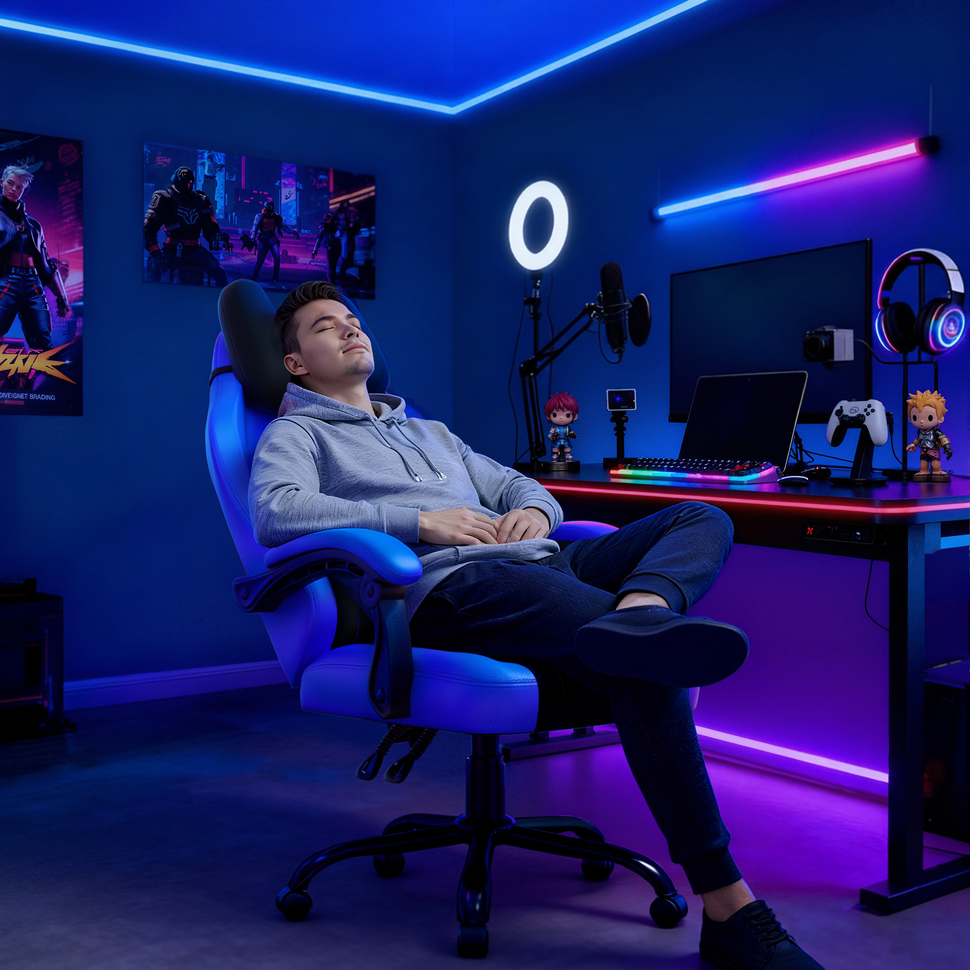 Seenda Gaming Chair, Fabric Comfy Video Gaming Chair, High Back Computer Chair, Adjustable Swivel Office Desk Chair with Headrest and Lumbar Support