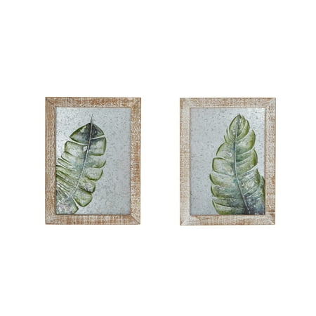 - Decmode Natural 16 Inch Rectangular Palm Leaf Galvanized Wall Art - Set Of 2