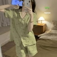 thumbnail image 3 of Pijama de verano estilo perezoso para niña dulce, de manga corta, color verde matcha, de seda con leche, para el hogar, 3 of 6