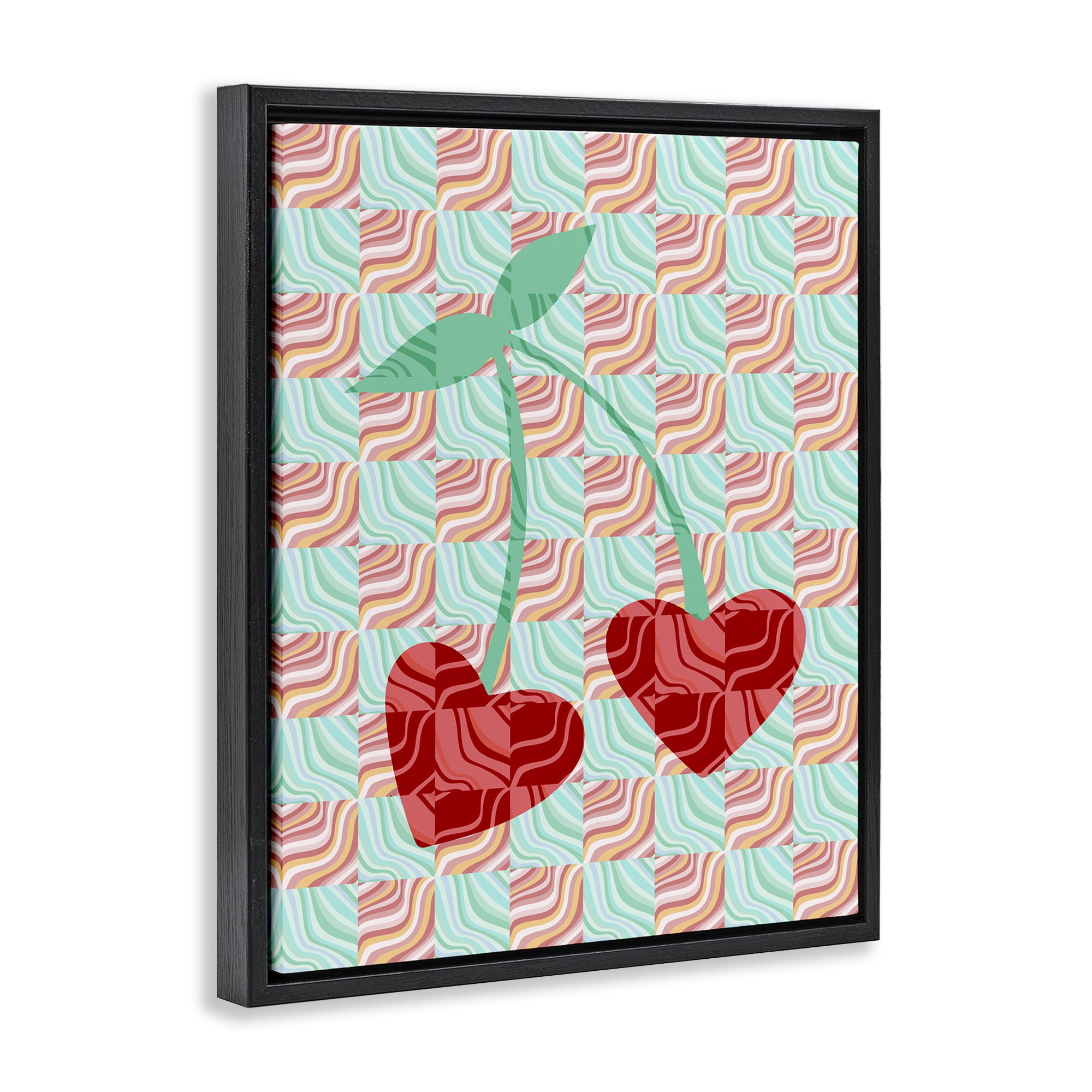 Stupell Industries Groovy Patterned Cherries Food & Beverage Painting Black Floater Framed Art Print Wall Art, 17 x 21