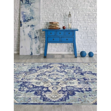 Turquoise Kitchen Rugs CLASSIC Traditional Floral Oriental Bohemian Distressed 5x8 5x7 Area Rug 6334 Blue Turquoise ()