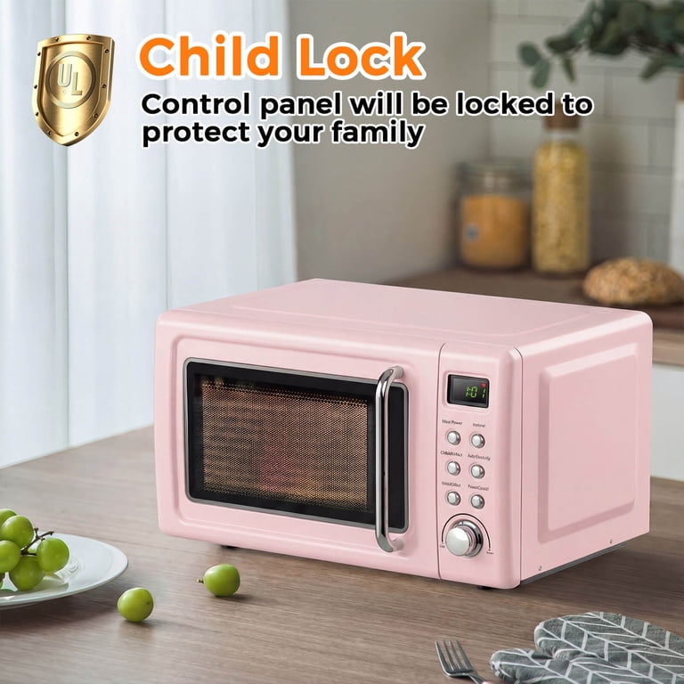 Costway, Retro Countertop Microwave Oven, 0.7 Cu.Ft, Pink