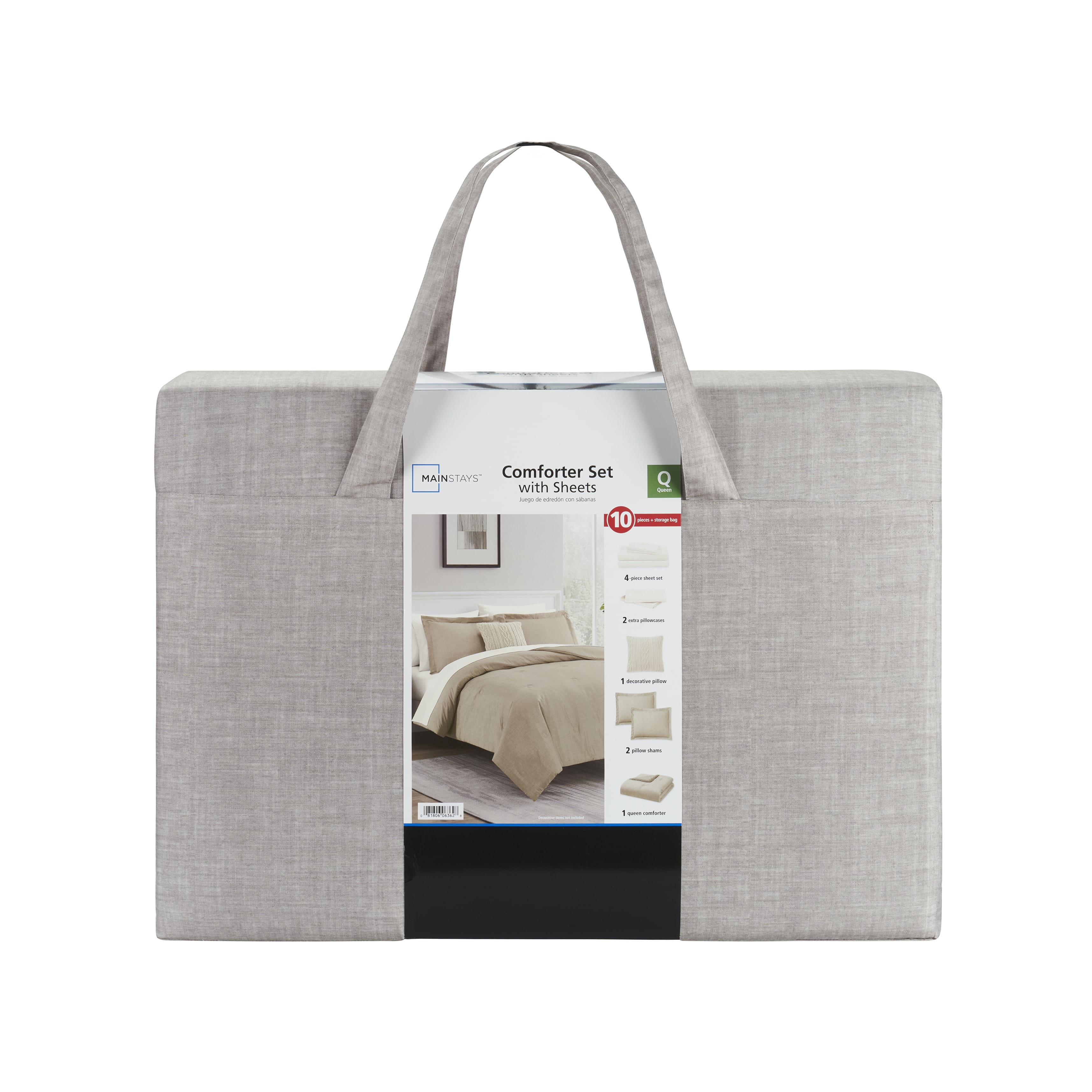 Mainstays 10 Piece Beige Bed in a Bag Comforter Set with Sheets, King  (图4)