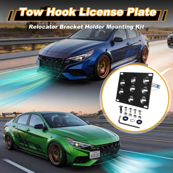AXECO Tow Hook License Plate Relocator for Hyundai Elantra & Elantra N 2022-2024 Offset No Drilling Front Bumper with 2026 Upgrade Installation Kit