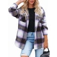 thumbnail image 3 of Women'S Flannel Plaid Shacket Fall Outfits Long Sleeve Button Down Shirts Jacket Coats with Side Pockets M, 3 of 9