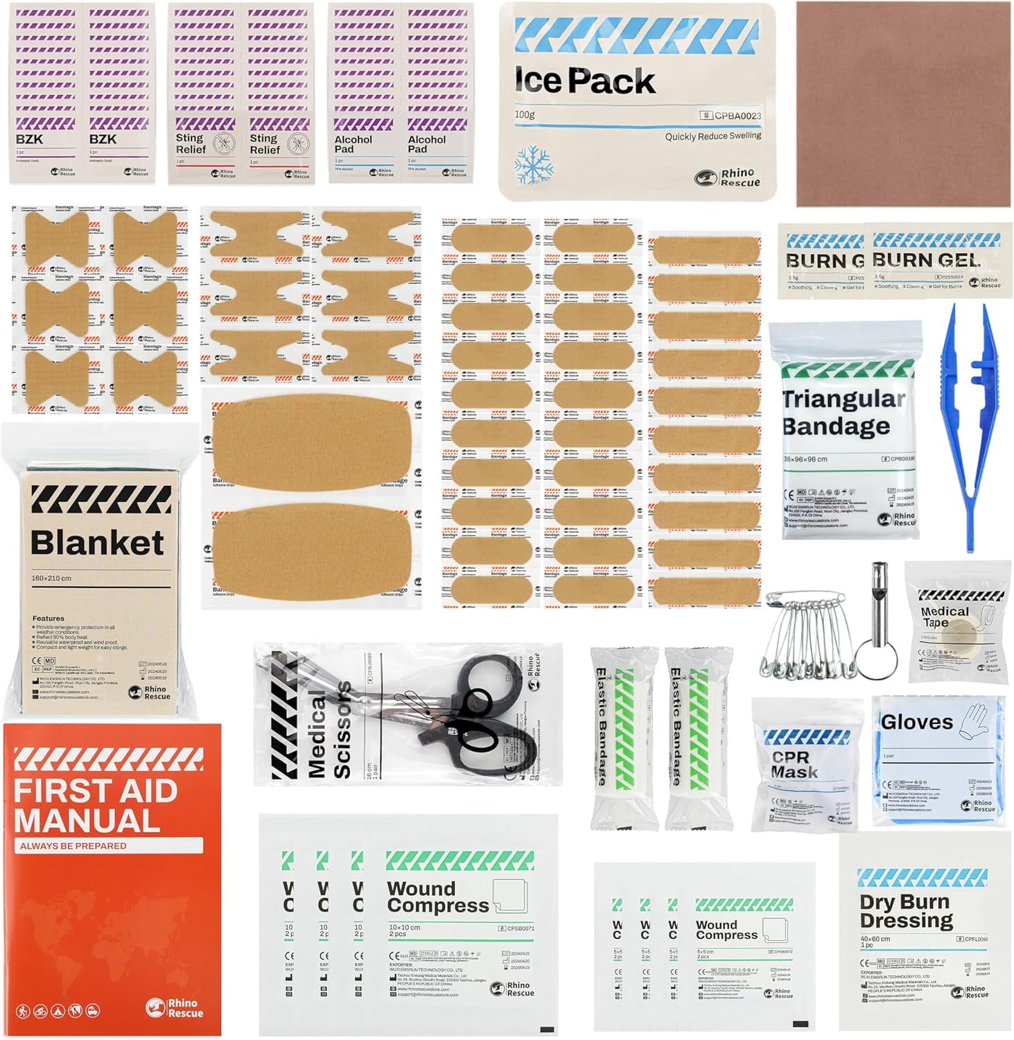 RHINO RESCUE Emergency First Aid Kit, 118 Pieces, Waterproof, Portable Medical Supplies for Travel, Home, Car