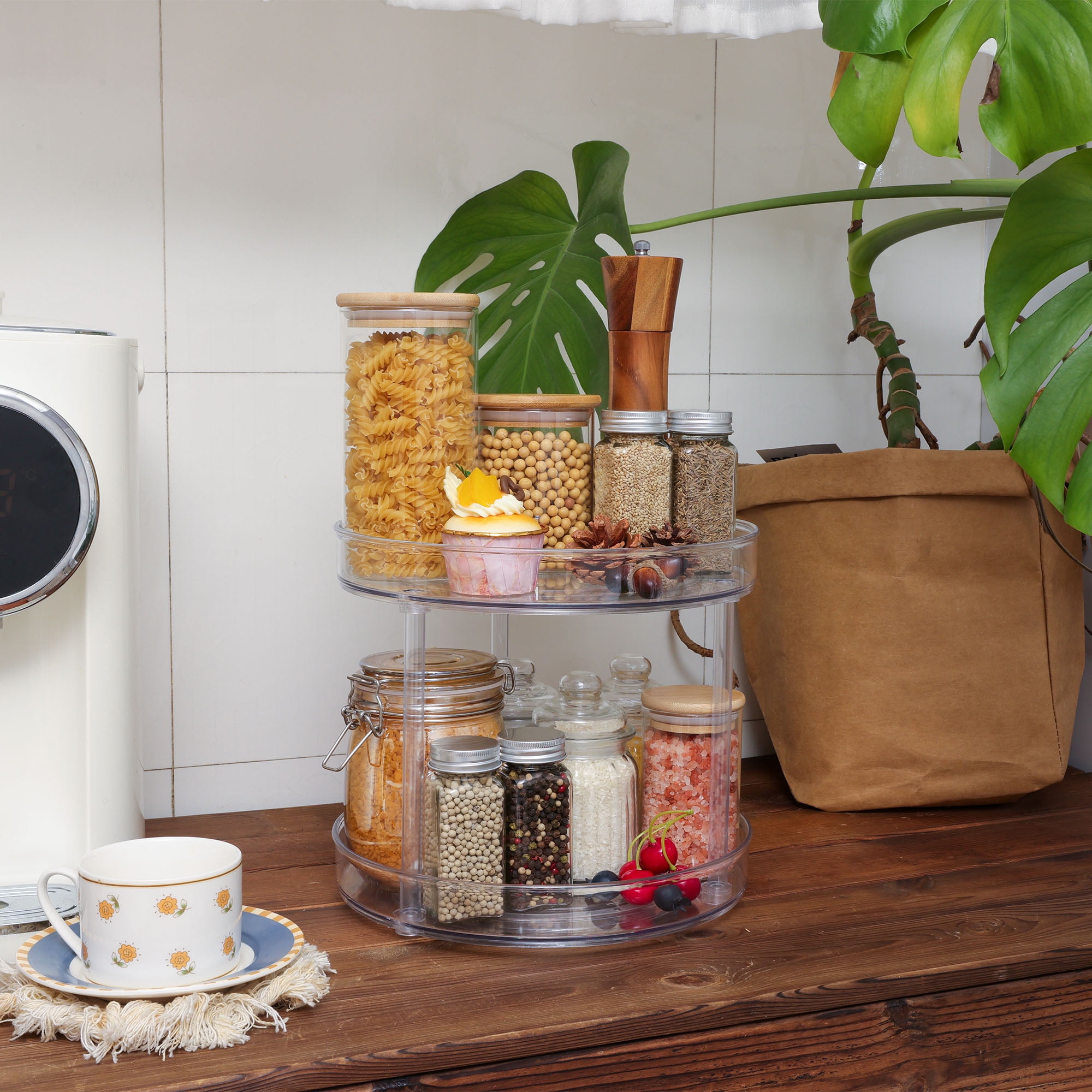 Whitejianpeak 2 Tier Rotating Lazy Susan Turntable Organizer, 9.25