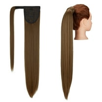 SHCKE Straight Hair Ponytail Extension 20"/28" Long Wrap Around Ponytail Drawstring Ponytail Clip in Synthetic Ponytail Extension for Women - Light Chestnut Brown