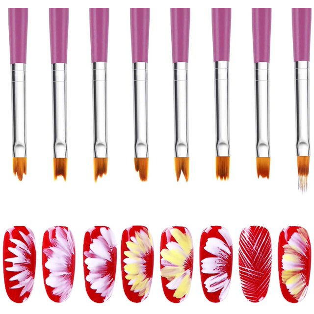 8 pinceles profesionales para uñas, pinceles para decoración de uñas y pinceles para pintar uñas en gel, juego de pinceles de gel para pintura acrílica con degradado, bolígrafo para dibujar pétalos d